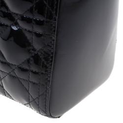 Pre Owned حقيبة ديور ليدي ديور جلد أسود لامع كبيرة