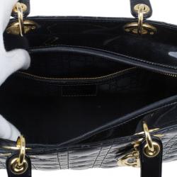 Pre Owned حقيبة ديور ليدي ديور جلد أسود لامع كبيرة