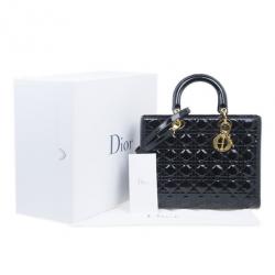 Pre Owned حقيبة ديور ليدي ديور جلد أسود لامع كبيرة