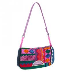 Pre Owned حقيبة كتف ديور ماليس دينيم متعدد الألوان إصدار محدود مشغولة خرز