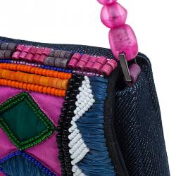 Pre Owned حقيبة كتف ديور ماليس دينيم متعدد الألوان إصدار محدود مشغولة خرز