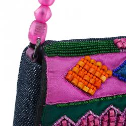 Pre Owned حقيبة كتف ديور ماليس دينيم متعدد الألوان إصدار محدود مشغولة خرز