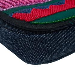 Pre Owned حقيبة كتف ديور ماليس دينيم متعدد الألوان إصدار محدود مشغولة خرز