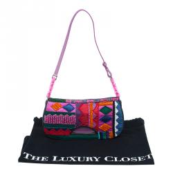 Pre Owned حقيبة كتف ديور ماليس دينيم متعدد الألوان إصدار محدود مشغولة خرز