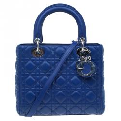 Pre Owned حقيبة ديور ليدي ديور جلد أزرق كحلي متوسطة