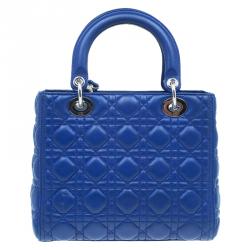 Pre Owned حقيبة ديور ليدي ديور جلد أزرق كحلي متوسطة