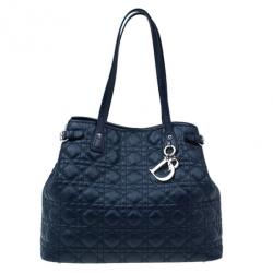 مملوكة مسبقًا حقيبة توت ديور ’باناريا’ مغطاة بالكانفاس الكحلي متوسطة