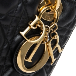 Pre Owned حقيبة يد توتس ديور ليدي ديور جلد كاناج أسود متوسطة  