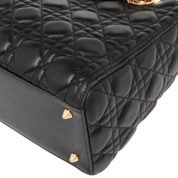 Pre Owned حقيبة يد توتس ديور ليدي ديور جلد كاناج أسود متوسطة  