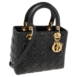 Pre Owned حقيبة يد توتس ديور ليدي ديور جلد كاناج أسود متوسطة  