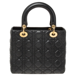 Pre Owned حقيبة يد توتس ديور ليدي ديور جلد كاناج أسود متوسطة  