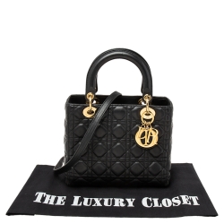 Pre Owned حقيبة يد توتس ديور ليدي ديور جلد كاناج أسود متوسطة  