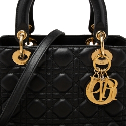 Pre Owned حقيبة يد توتس ديور ليدي ديور جلد كاناج أسود متوسطة  