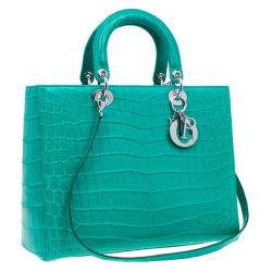 Pre Owned حقيبة توت ديور ليدي ديور خضراء جلد تمساح متوسطة