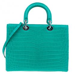 Pre Owned حقيبة توت ديور ليدي ديور خضراء جلد تمساح متوسطة