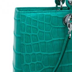 Pre Owned حقيبة توت ديور ليدي ديور خضراء جلد تمساح متوسطة