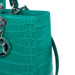 Pre Owned حقيبة توت ديور ليدي ديور خضراء جلد تمساح متوسطة