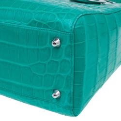 Pre Owned حقيبة توت ديور ليدي ديور خضراء جلد تمساح متوسطة