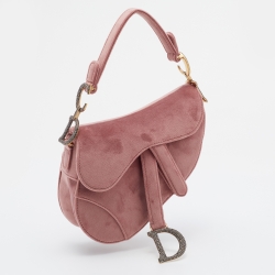 Pre Owned Dior Beige Velvet Mini Saddle Bag