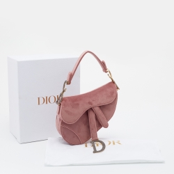 Pre Owned Dior Beige Velvet Mini Saddle Bag