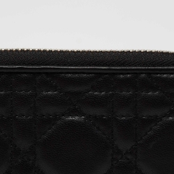Pre Owned Dior Black Cannage Leather Lady Dior Compact Zip Around Wallet