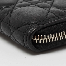 Pre Owned Dior Black Cannage Leather Lady Dior Compact Zip Around Wallet