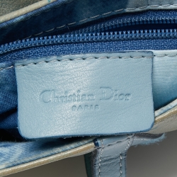 Pre Owned Dior Light Blue Ostrich Embossed Leather Mini Crystals Embellished Saddle Bag