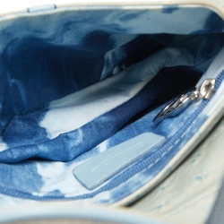 Pre Owned Dior Light Blue Ostrich Embossed Leather Mini Crystals Embellished Saddle Bag