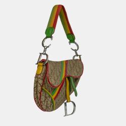 Pre Owned Dior Beige Canvas Saddle Rasta Vintage  Shoulder Bag