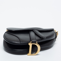 Pre Owned Dior Black Leather Mini Saddle Bag