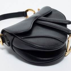 Pre Owned Dior Black Leather Mini Saddle Bag