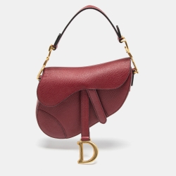 Pre Owned Dior Burgundy Leather Saddle Bag