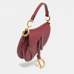 Pre Owned Dior Burgundy Leather Saddle Bag