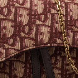 Pre Owned Dior Burgundy Oblique Canvas and Leather Saddle Wallet on Chain