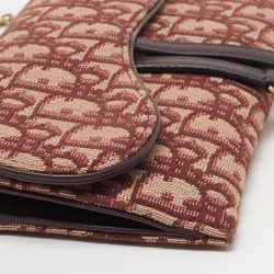 Pre Owned Dior Burgundy Oblique Canvas and Leather Saddle Wallet on Chain
