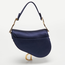 Pre Owned Dior Blue Satin Mini Crystal Embellished Logo Saddle Bag