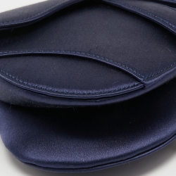 Pre Owned Dior Blue Satin Mini Crystal Embellished Logo Saddle Bag