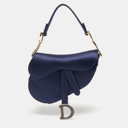 Pre Owned Dior Blue Satin Mini Crystal Embellished Logo Saddle Bag