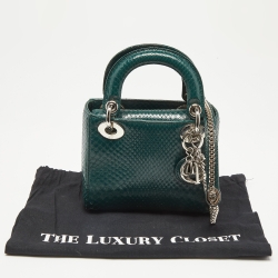 Pre Owned Dior Green Python Mini Lady Dior Chain Tote