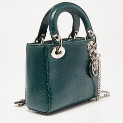 Pre Owned Dior Green Python Mini Lady Dior Chain Tote
