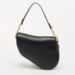 Dior Black Leather Medium Saddle Bag