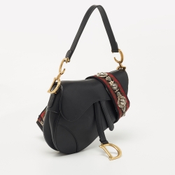Dior Black Leather Medium Saddle Bag