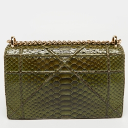 Pre Owned Dior Green Python Medium Diorama Flap Shoulder Bag