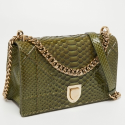 Pre Owned Dior Green Python Medium Diorama Flap Shoulder Bag