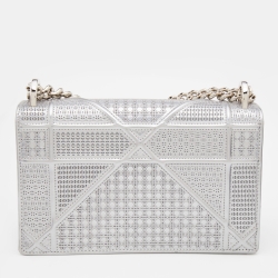 Dior Metallic Silver Micro Cannage Leather Small Diorama Flap Bag