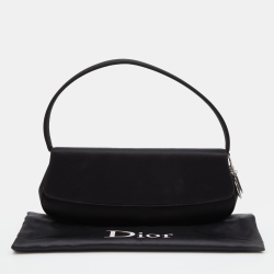 Pre Owned Dior Black Satin Charm Flap Baguette