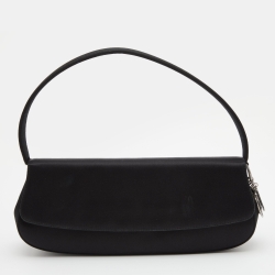 Pre Owned Dior Black Satin Charm Flap Baguette