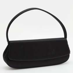 Pre Owned Dior Black Satin Charm Flap Baguette