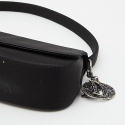 Pre Owned Dior Black Satin Charm Flap Baguette