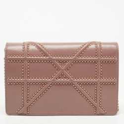 Dior Pink Leather Studded Diorama Wallet on Chain